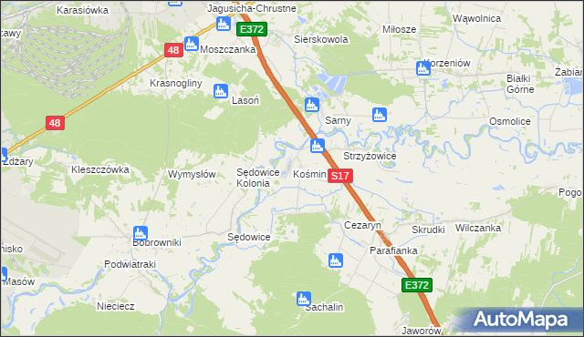 mapa Kośmin gmina Żyrzyn, Kośmin gmina Żyrzyn na mapie Targeo