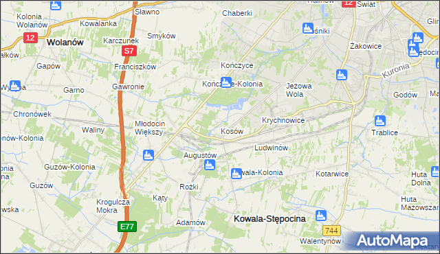 mapa Kosów gmina Kowala, Kosów gmina Kowala na mapie Targeo