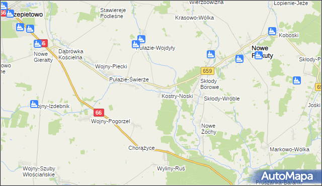 mapa Kostry-Noski, Kostry-Noski na mapie Targeo