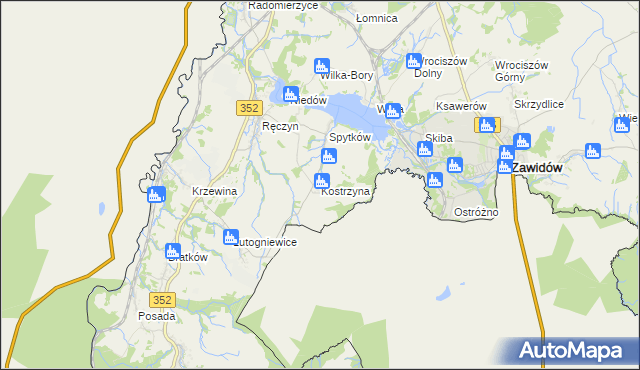 mapa Kostrzyna gmina Zgorzelec, Kostrzyna gmina Zgorzelec na mapie Targeo