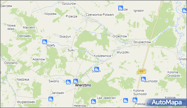 mapa Koszewnica gmina Wierzbno, Koszewnica gmina Wierzbno na mapie Targeo