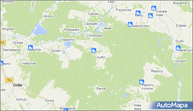 mapa Kotfin gmina Gidle, Kotfin gmina Gidle na mapie Targeo