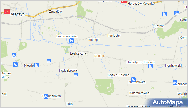 mapa Kotlice gmina Miączyn, Kotlice gmina Miączyn na mapie Targeo