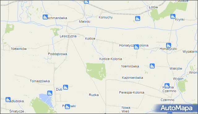 mapa Kotlice-Kolonia, Kotlice-Kolonia na mapie Targeo