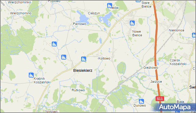 mapa Kotłowo gmina Biesiekierz, Kotłowo gmina Biesiekierz na mapie Targeo