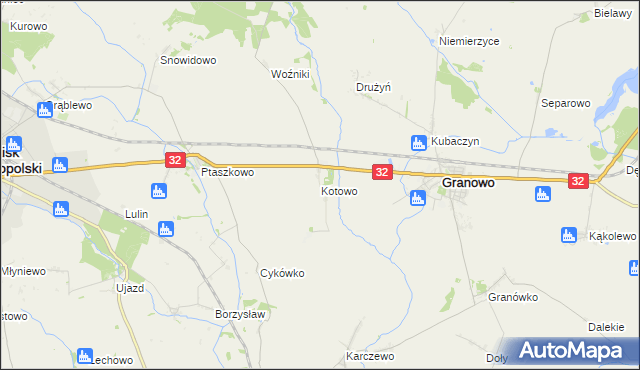 mapa Kotowo gmina Granowo, Kotowo gmina Granowo na mapie Targeo