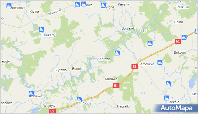 mapa Kotowo gmina Lidzbark Warmiński, Kotowo gmina Lidzbark Warmiński na mapie Targeo