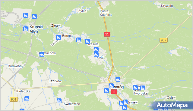 mapa Koty gmina Tworóg, Koty gmina Tworóg na mapie Targeo