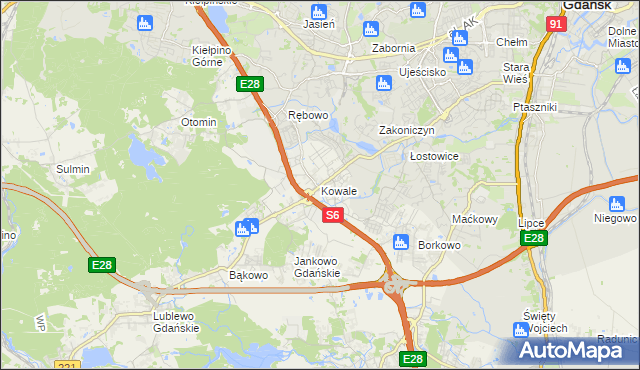 mapa Kowale gmina Kolbudy, Kowale gmina Kolbudy na mapie Targeo