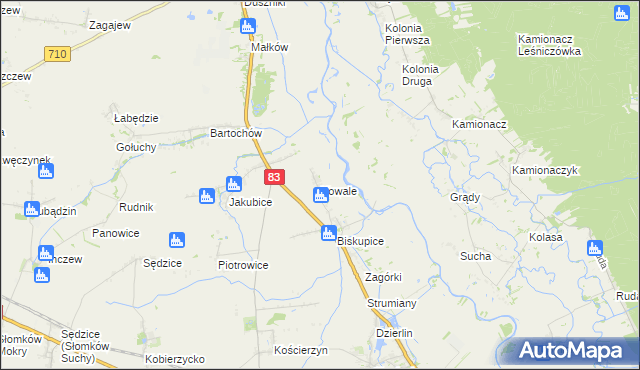 mapa Kowale gmina Sieradz, Kowale gmina Sieradz na mapie Targeo
