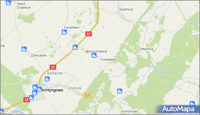 mapa Kowalewo gmina Szlichtyngowa, Kowalewo gmina Szlichtyngowa na mapie Targeo