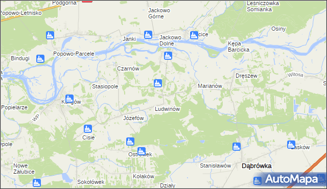 mapa Kowalicha gmina Dąbrówka, Kowalicha gmina Dąbrówka na mapie Targeo