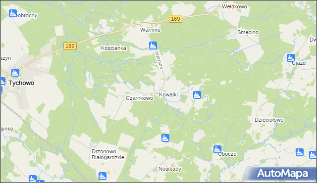 mapa Kowalki gmina Tychowo, Kowalki gmina Tychowo na mapie Targeo