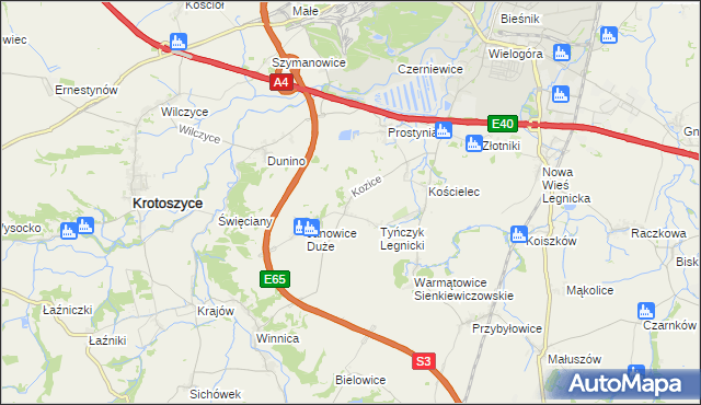 mapa Kozice gmina Krotoszyce, Kozice gmina Krotoszyce na mapie Targeo