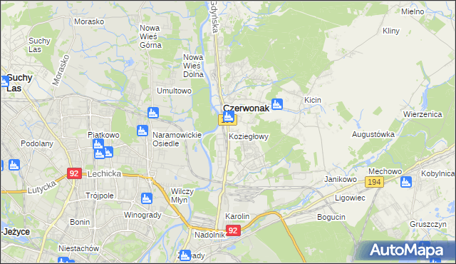 mapa Koziegłowy gmina Czerwonak, Koziegłowy gmina Czerwonak na mapie Targeo