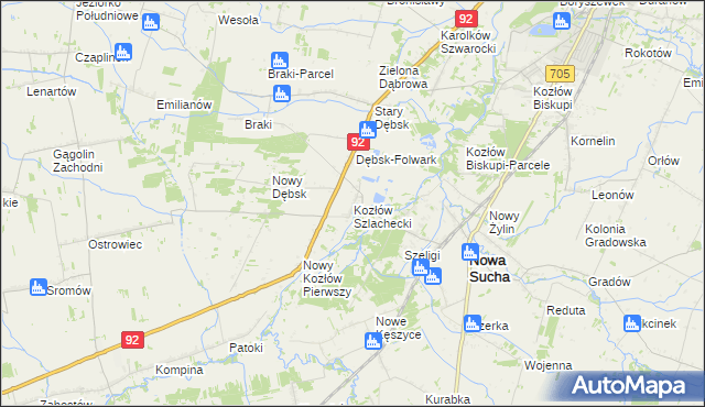 mapa Kozłów Szlachecki, Kozłów Szlachecki na mapie Targeo
