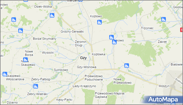 mapa Kozłówka gmina Gzy, Kozłówka gmina Gzy na mapie Targeo