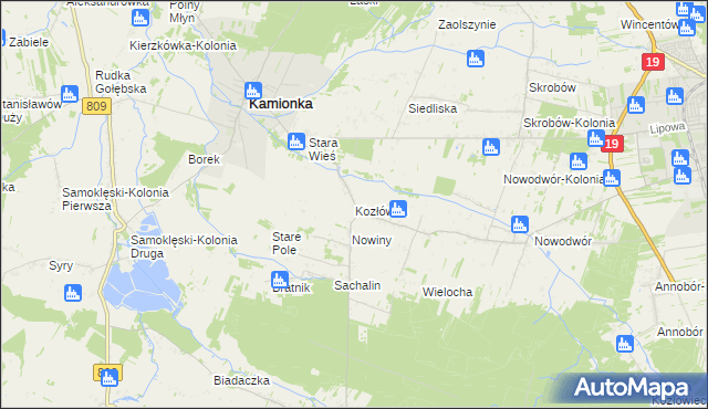 mapa Kozłówka gmina Kamionka, Kozłówka gmina Kamionka na mapie Targeo