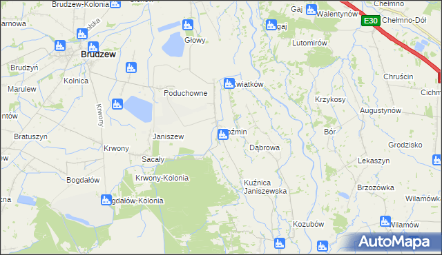mapa Koźmin gmina Brudzew, Koźmin gmina Brudzew na mapie Targeo