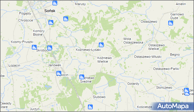 mapa Koźniewo Wielkie, Koźniewo Wielkie na mapie Targeo