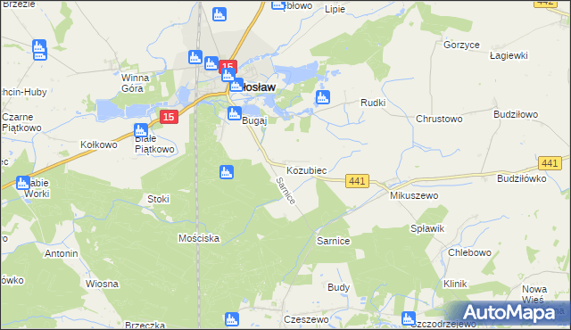 mapa Kozubiec gmina Miłosław, Kozubiec gmina Miłosław na mapie Targeo