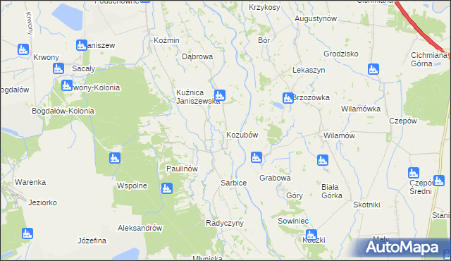 mapa Kozubów gmina Brudzew, Kozubów gmina Brudzew na mapie Targeo