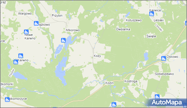mapa Kozy gmina Czarna Dąbrówka, Kozy gmina Czarna Dąbrówka na mapie Targeo