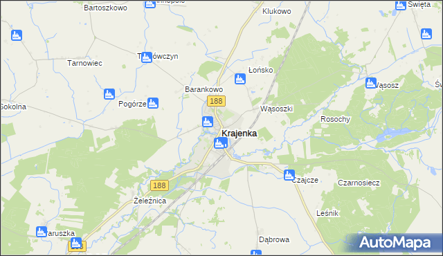 mapa Krajenka, Krajenka na mapie Targeo