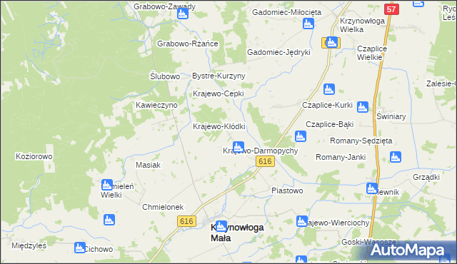 mapa Krajewo Wielkie gmina Krzynowłoga Mała, Krajewo Wielkie gmina Krzynowłoga Mała na mapie Targeo