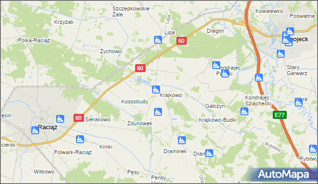 mapa Krajkowo gmina Raciąż, Krajkowo gmina Raciąż na mapie Targeo
