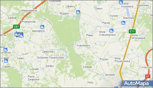 mapa Krakowiany gmina Nadarzyn, Krakowiany gmina Nadarzyn na mapie Targeo