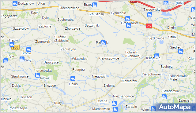 mapa Krakuszowice, Krakuszowice na mapie Targeo