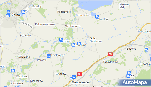 mapa Krasków gmina Marcinowice, Krasków gmina Marcinowice na mapie Targeo