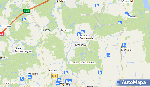 mapa Kraskowo gmina Młynary, Kraskowo gmina Młynary na mapie Targeo