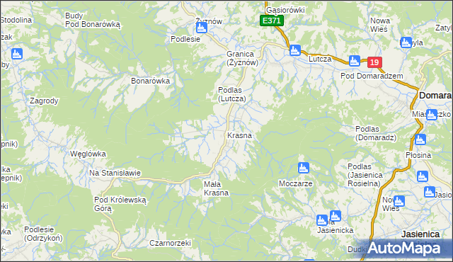 mapa Krasna gmina Korczyna, Krasna gmina Korczyna na mapie Targeo