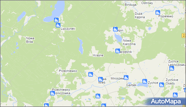 mapa Krasne gmina Przechlewo, Krasne gmina Przechlewo na mapie Targeo