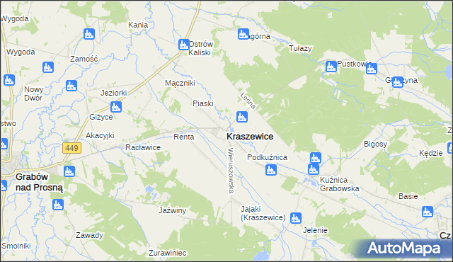 mapa Kraszewice powiat ostrzeszowski, Kraszewice powiat ostrzeszowski na mapie Targeo