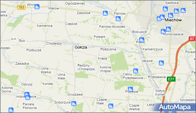 mapa Krępa gmina Gołcza, Krępa gmina Gołcza na mapie Targeo