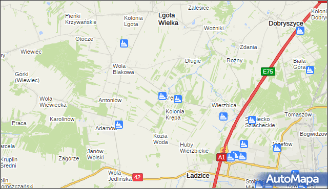 mapa Krępa gmina Lgota Wielka, Krępa gmina Lgota Wielka na mapie Targeo