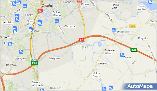mapa Krępiec gmina Pruszcz Gdański, Krępiec gmina Pruszcz Gdański na mapie Targeo
