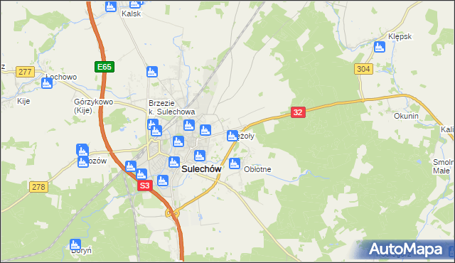 mapa Krężoły gmina Sulechów, Krężoły gmina Sulechów na mapie Targeo