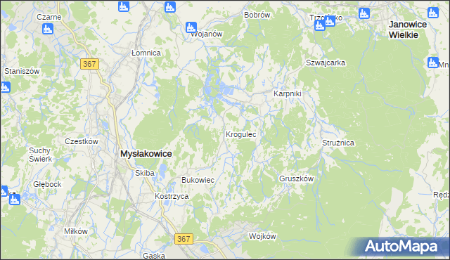 mapa Krogulec gmina Mysłakowice, Krogulec gmina Mysłakowice na mapie Targeo