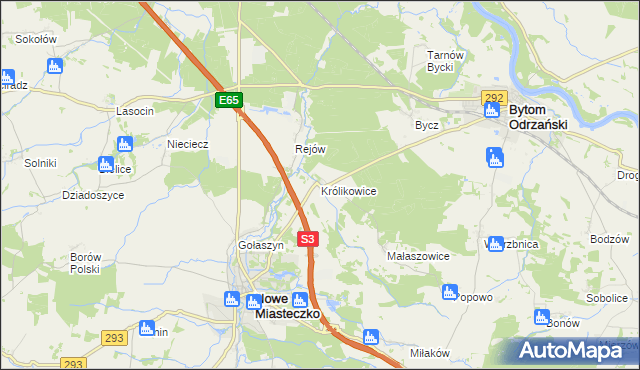 mapa Królikowice gmina Bytom Odrzański, Królikowice gmina Bytom Odrzański na mapie Targeo