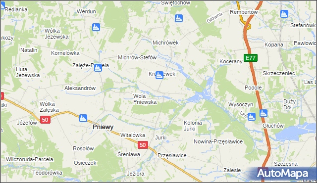 mapa Kruszew gmina Pniewy, Kruszew gmina Pniewy na mapie Targeo