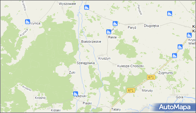 mapa Kruszyn gmina Krypno, Kruszyn gmina Krypno na mapie Targeo