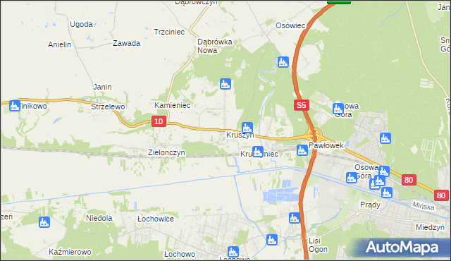 mapa Kruszyn gmina Sicienko, Kruszyn gmina Sicienko na mapie Targeo