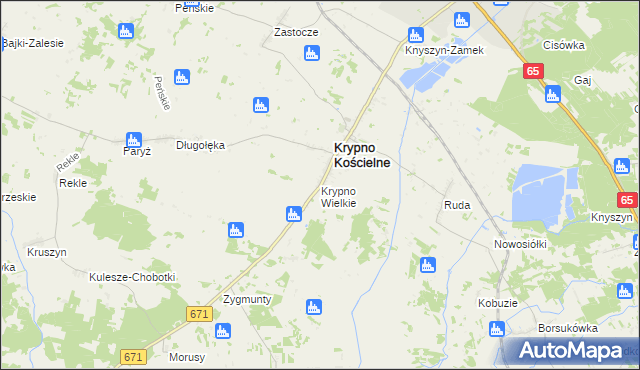 mapa Krypno Wielkie, Krypno Wielkie na mapie Targeo