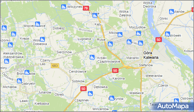 mapa Krzaki Czaplinkowskie, Krzaki Czaplinkowskie na mapie Targeo