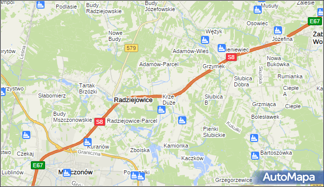 mapa Krze Duże, Krze Duże na mapie Targeo