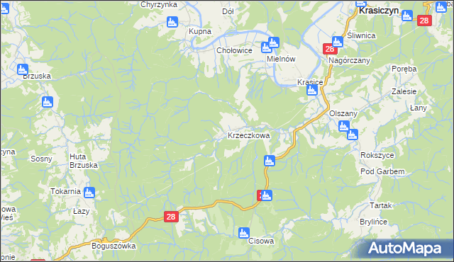 mapa Krzeczkowa, Krzeczkowa na mapie Targeo